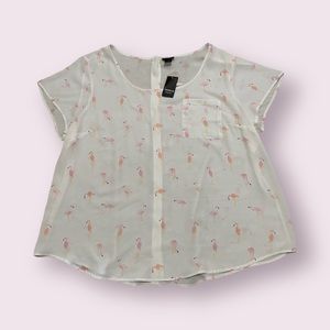NWT Women’s Torrid Sheer White Pink Flamingo Print Short Sleeve Top Size 3X